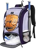 MATEIN Purple Baseball Backpack, Lightweight Bat Bag with Large Strorage Design & Fence Hook for Softball Training, All-in-One Baseball Bag for Teens & Adults Players Holds 2 Tball Bats, Cleats, Glove