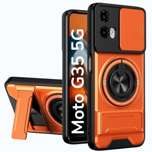 Image of Armor Camera Slider Back Case Cover for Moto G35 5G with Bracket Stand (Orange)