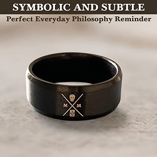 STOIC STORE UK Memento Mori Ring - Stainless Steel Skull Ring For The Practicing Stoic - Black Momento Mori Ring With Minimalist Logo Design, Pinky Ring For Men Women2