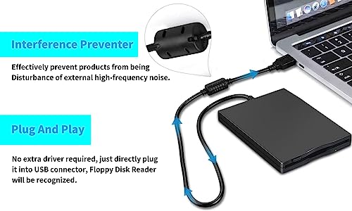 Lelukee Floppy Disk Reader,3.5 Inch USB External Floppy Disk Drive,1.44 MB FDD Portable Floppy Drive,No Extra Driver Required,Plug and Play,Suitable for Laptops Desktops and Notebooks