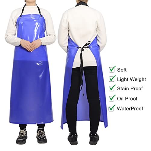 GNJCV Chemical Resistant Vinyl Apron - Extra Large Blue Waterproof PVC Aprons for Dishwasher,Dog Grooming,Cleaning(1 PACK)