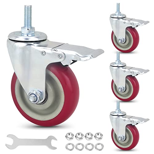 4" Stem Casters with Brake,Heavy Duty Caster Wheels with Bra...