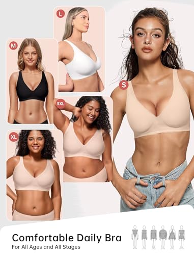 Image of Vertvie Jelly Wireless Bras for Women Push Up Plunge Seamless T-Shirt Bras No Underwire Supportive Full Coverage Bralettes