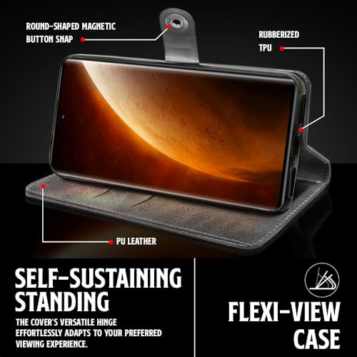 Image of WOW IMAGINE Shock Proof Flip Cover Back Case for Realme Narzo 60 PRO | 11 PRO | 11 PRO Plus 5G (Magnetic Button Flip Case | Wallet Pockets & Stand | Leather Finish | Aquamarine)