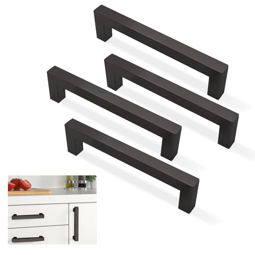 HTRTRR 4 Pezzi Maniglie per Mobili Cucina 128mm, Maniglie Cucina in Acciaio Inox, Maniglie per Cassetti e Armadi, Design Moderno,per Cassetti da Cucina Bagno （Nero）