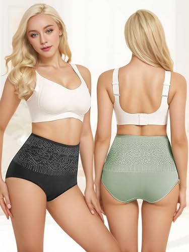 Image of Women's Lace Trim High Waisted Cotton Underwear Full Coverage Ladies Panties Tummy Control Briefs 4 Pack
