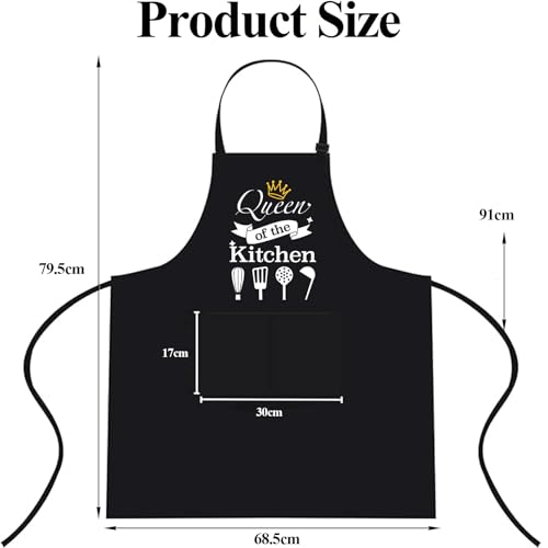 Kurilai Funny Aprons for Women with Pockets, Queen of the Kitchen Apron, Adjustable Cooking Chef Apron for Adults Bakers Mom Wife Sister Daughter Grandma Gardening Bartending (31.3 x 27inch) — view 4