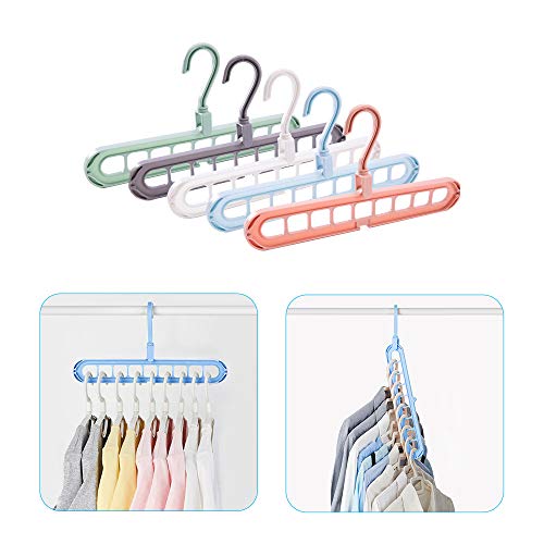 DHLP 5 perchas mágicas que ahorran espacio, perchas estándar, giratorias, antideslizantes, plegables, multifunción, 9 agujeros, para armario, armario o abrigos (multicolor)