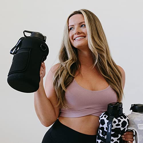 Hydrarank Half Gallon Water Bottle With Straw And Chug Lid - 2.2L Gym Water Jug With Storage Sleeve And Handle - Bpa Free Large Reusable Sports Container, 2.2 Liter (73 Oz), Abyss Black #TOP6