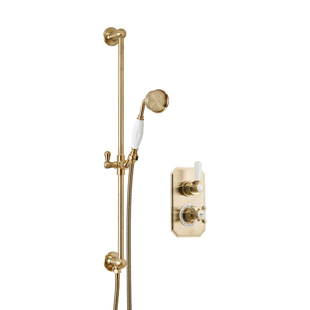 Milano Elizabeth Thermostatic Mixer Valve Riser Rail Hand Shower Kit - Brass