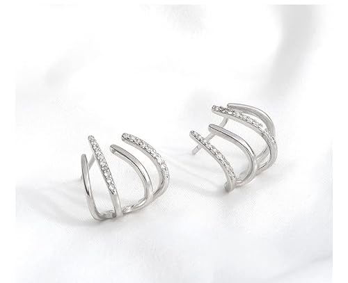Zircon Needle Claw Earrings For Women Girls, Wrap Stud Ear Cuffs Hoop Earrings For Women Luxury Trendy Minimalist Dainty Tiny Ear Wrap Cuff Piercing Studs Earrings For Women (B:silver) #TOP3