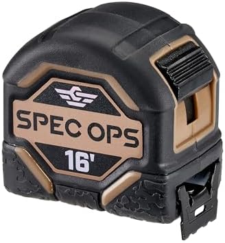 Spec Ops Tools Tape Measure for Measuring & Layout, 1 1/8" Double-Sided Blade and Military-Grade Composite Case, 16 Foot