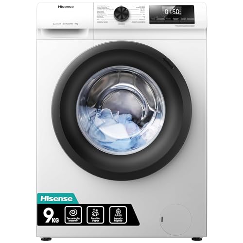 Hisense WFQP901418VM - Lavadora con Vapor, Carga Frontal 9 Kg Lavado, 1400 rpm, Sistema...