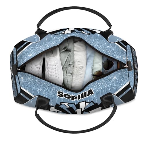Personalized Cheer Bags for Cheerleaders Custom Sport Duffel Bag Gym Bag Travel Duffle Bag Overnight Weekender Bag with Name Light Blue4