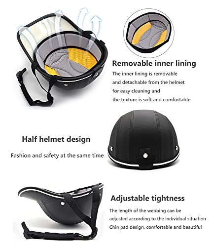 Retro Bike Helmet For Aduits, Summer Leather Half Helmet Vintage Open Face Baseball Cap Helmet For Street Bike Cruiser Moped Helmet, Dot Approved -Orange-55-62Cm #TOP6
