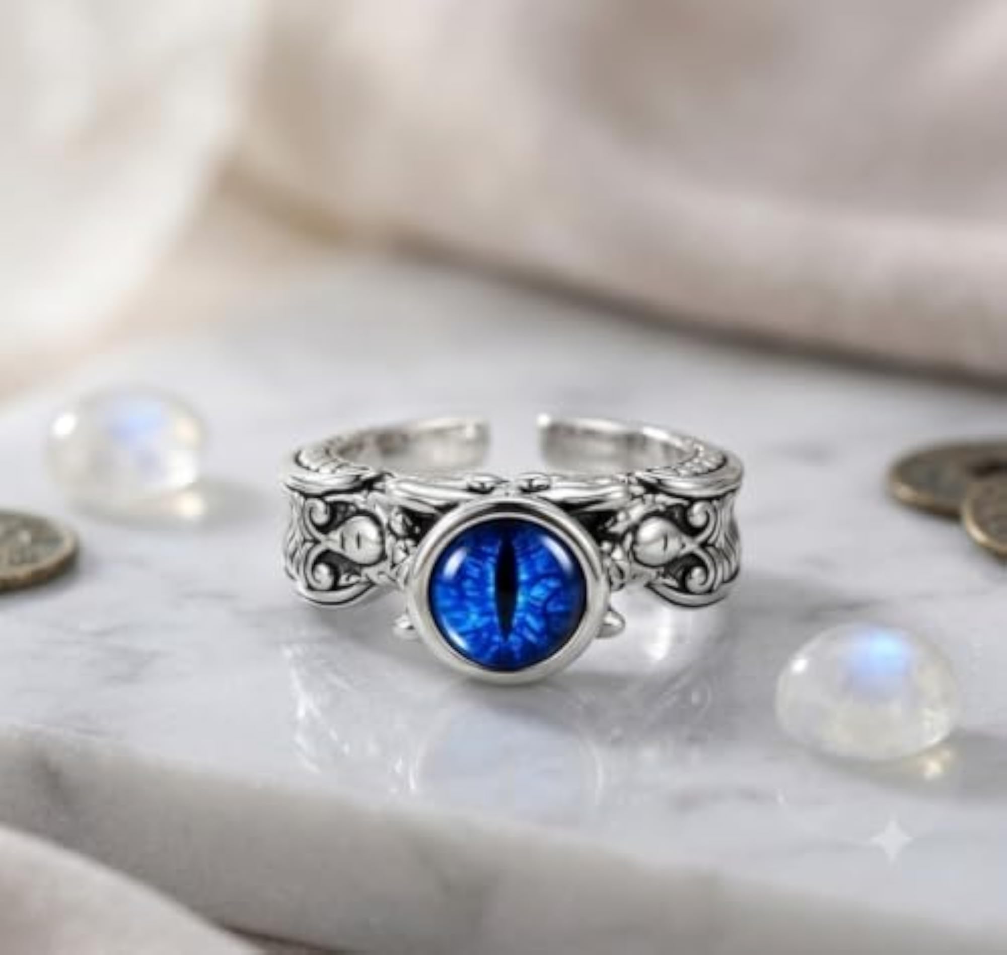 Men's Gothic Vintage Blue Dragon Eye Stainless Steel Ring