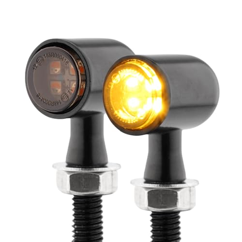 TSUNG Mini Motorcycle Turn Signals Light LED Micro Blinkers Small Front Rear Indicator Compatible with Harley Davidson Indian Honda Suzuki Triumph Cafe Racer Bobber Street Bike (D-Black Amber)