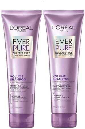 L'Oreal Paris EverPure Volume Sulfate Free Shampoo for Color-Treated Hair, Volume + Shine for Fine, Flat Hair, with Lotus Flower, 2 Count (8.5 Fl; Oz each) (Packaging May Vary)