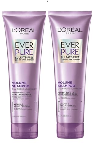 L'Oreal Paris EverPure Volume Sulfate Free Shampoo for Color-Treated Hair, Volume + Shine for Fine, Flat Hair, with Lotus Flower, 2 Count (8.5 Fl; Oz each) (Packaging May Vary)