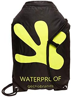 geckobrands Drawstring Waterproof Backpack, Black/Neon Green - Lightweight Travel Dry Bag for Hiking and Light Water Activities