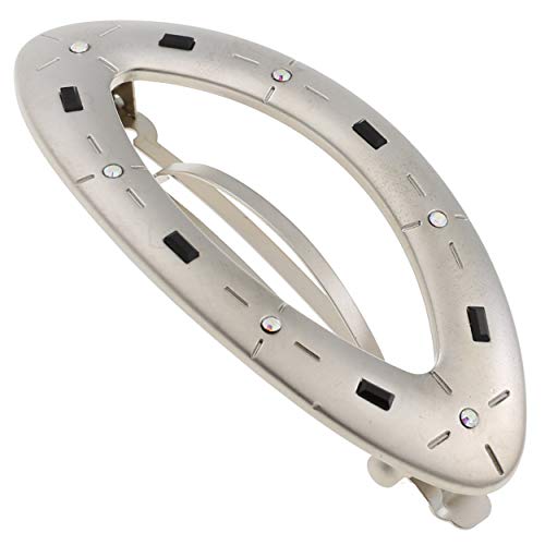 Camila Paris Ga250 3.25 Inch Oval Hair Barrette Clip For Girls, Metal Silver, French Hair Accessories For Women, Handmade With Swarovski Crystals Stones. Styling Girls Hair Ornaments. Made In France #TOP18