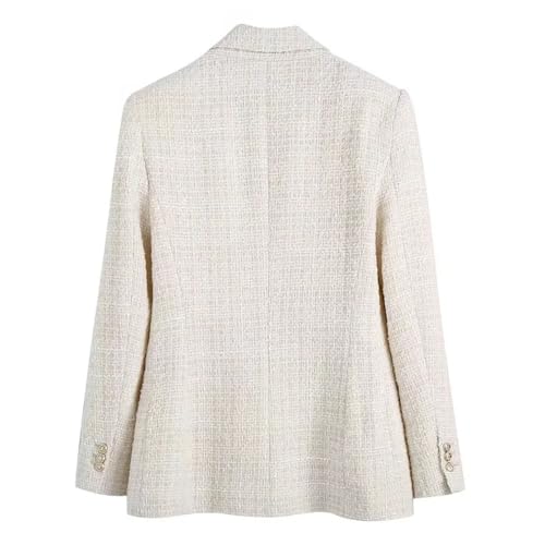 Women's Tweed Double Breasted Blazer Retro Long Sleeve Flap Pocket Jacket Chic Top2