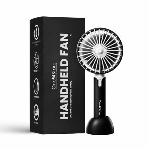 One94Store High Speed Portable Hand Fan, 4800 RPM, 1200mAh USB Rechargeable Battery, Up to 6H Runtime, 3 Speed Modes for Travel, Office & Outdoor, Black – Mini Fan, Hand Fan, Small Fan, USB Fan