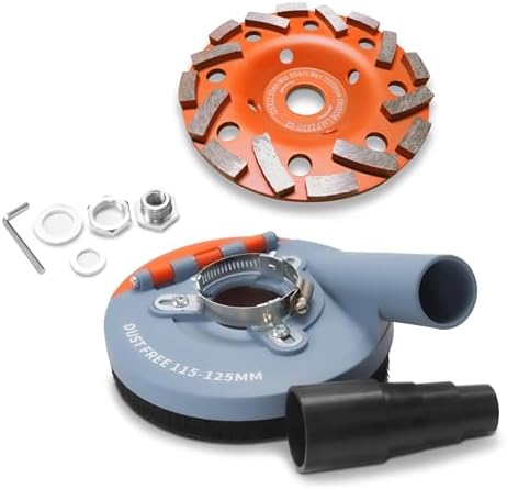 FANZWORK Absaughaube für Beton/Winkelschleifer & Diamantschleiftopf 125 mm | Absaugaufsatz mit M14 Adapter, auswechselbare Bürsten, verstärkter Adapterring für staubarmes Schleifen