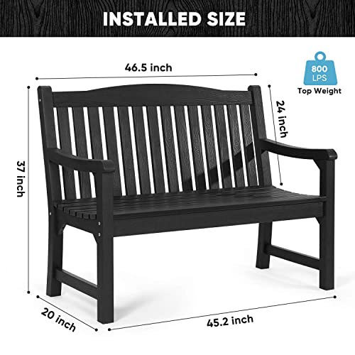 Homeqomi Outdoor Bench, All Weather Resistant Poly Lumber 2-Person Weatherproof Patio Garden Bench, Will Not Rot And Fade, Outside Bench Suit For Garden, Porch,Balcony, Poolside, Park - Black #TOP2