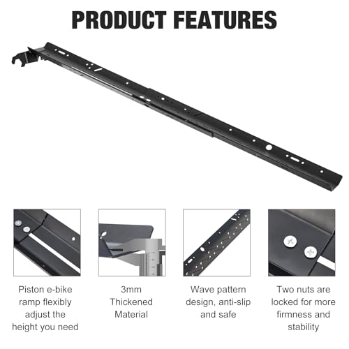 Heavy Duty Extendable Bike Ramp, Foldable Loading Ramp for Piston Pro/Pro X Rack, Fit for E-Bikes Fat Tires Mountain Bikes Mopeds, Compatible with Hitch-Mount Bike Rack Truck Trailer Tailgate