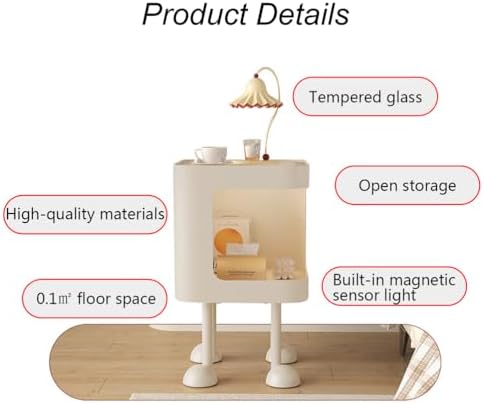 Black LED Nightstand with Glass Top, 2-Tier Metal Bedside Table with Storage Shelf, Square Design, Sturdy Legs for Bedroom & Living Room, 40cm Height