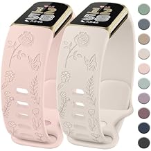 2 Pack Rose Butterfly Engraved Bands Compatible with Fitbit Charge Bands for Women, Silicone Elegant Floral Pattern Replacement