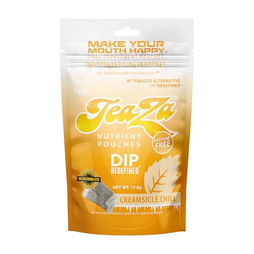 TeaZa Herbal Energy Pouches Tobacco Alternative Nicotine Free Dip, Alternative Snuff Healthy Chewing Dipping Creamsicle Chill (1 Pack) Premium Flavored Tobacco Free Chew