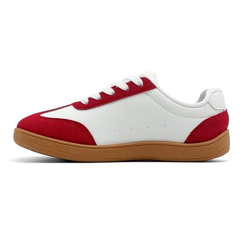 Zapatillas deportivas de poliuretano con cordones para mujer y hombre, informales, para correr, caminar, deportes, tenis, tenis, rojo y blanco, 42.5 EU