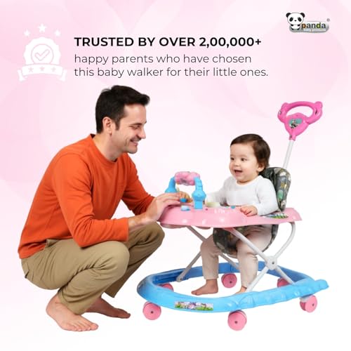 Image of Panda Baby Products Walker with Push Handle, Musical Toys & Adjustable Height - Safe & Comfortable Learning Walker for Babies (6-18 Months) (Pink, 111 Baby Walker)
