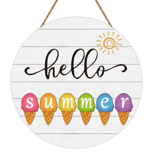 Summer Decorations for Home Hello Summer Door Decor Ice Cream Hanging Decorations Wooden Front Door Hanger Hanging Sign for Office Porch Wall Indoor Home Decor