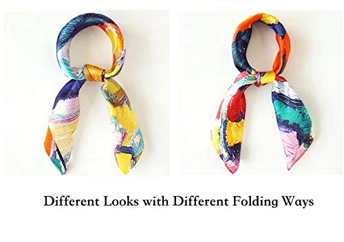 Andantino 100% Pure Mulberry Silk Small Square Scarf -21'' X 21''- Breathable Lightweight Neckerchief -Digital Printed Headscarf (Oil Painting-Fruit& Vase) #TOP3