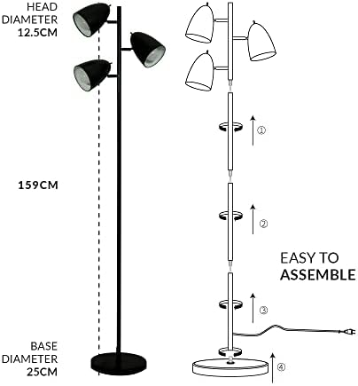 Neatfi 159CM Modern Tree Style LED Floor Lamp, 9W Warm Light Mode, 700 Lumens, 3000K Color Temperature with 3 Adjustable Metal Lampshades for Living Room, Bedroom and Office Settings (Black)