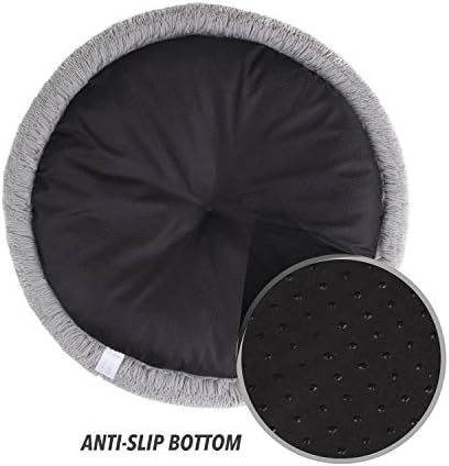 Pet Prime Soft Round Dog Bed Donut Dog Bed Luxurious Warm Round Dog Bed for Small Medium and Large Dog (S, Grey)