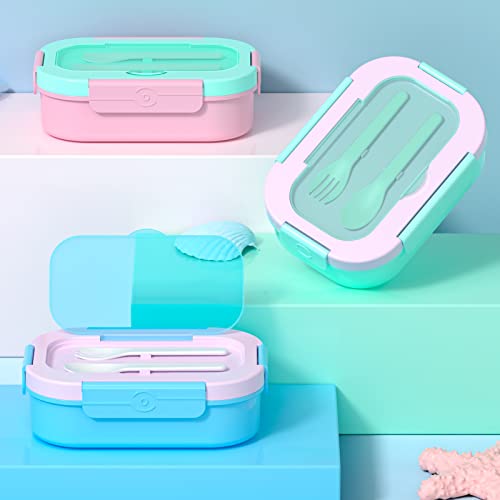 Kids & Adults Bento Lunch Box-4 Compartment Leak-Proof Food Containers With Fork & Spoon, Bpa Free, Bento Adult Lunch Box For Work School, Microwave & Dishwasher Safe (Misty Pink-Seafoam Green) #TOP6