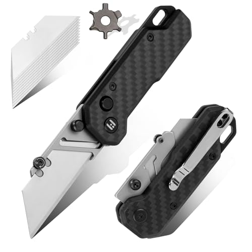 Hightron Vectron, Carbon-Fiber Folding EDC Utility knife, Button-Lock, Fidget Pocket Knife Silvery White-g10 Carbon Fiber