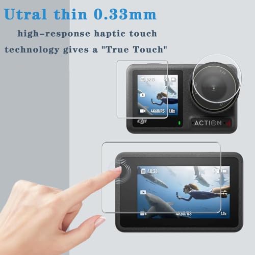 Image of DJI Action 4 Tempered Glass Lens & Screen Protector with Lens Cap Compatible with DJI Osmo Action 4 | 9H Hardness Ultra HD Scratch Resistant | Waterproof, Anti-Fingerprint (Pack of 1) ((Action 4) Pack of 1)