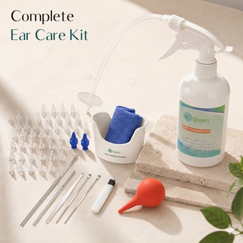 Image of QISXROVY Ear Wax Removal Tool, Ear Cleaning Kits Safe Ear Irrigation Kit Ear Flush Kit for Adults Kid, Ear Wax Washer Device Easy to Operate, Includes Basin, Syringe, 5 Disposable Tips,White
