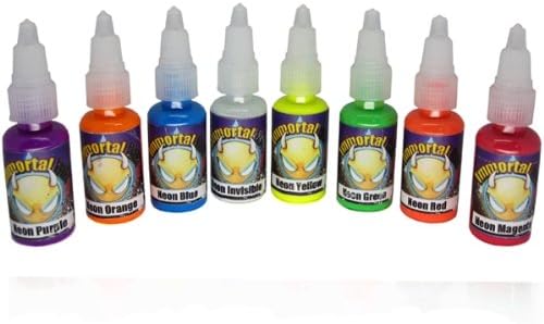 Immortal Tattoo Ink "8 PACK NEON SET" 1/2-oz Bottles -Tattoo Supplies-