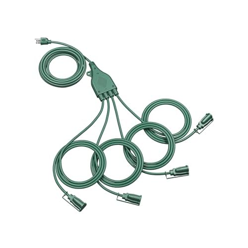 DEWENWILS Total 46FT Outdoor Extension Cords with 1 to 4 Splitter (22+4 * 6FT, Max 28FT from End to End), Green Extension Cord, SJTW Waterproof Extension Cord for Christmas Outdoor String Li