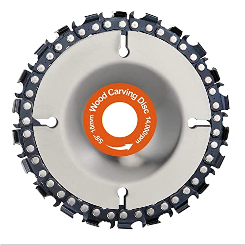 Chainsaw disc/Stump Remover/Stump Grinder/Wood Carving Disc for 4'' or 4"-1/2" Angle Grinder, 5/8" Arbor,Chromium Plating Reinforcement,Shaping and Cutting Disk (Orange, 4Inch22Teeth)