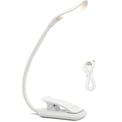 ZALHIN Reading Light Mini USB Rechargeable Book Light Flexible Portable LED Reading Light Lamp Adjustable Reading Clip Light Night Light For Bedroom (Color : White)