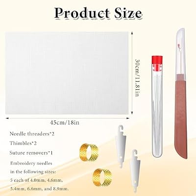 Needlepoint Canvas, Needle Point Canvas Fabric Mesh Blank White Canvas Embroidery Blank White Cloth with 25 Needles 1 Thread Remover for Embroidery Knit Crochet Projects and Make Dividers, 18 X 12