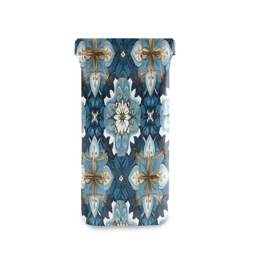 FLildon Mexican Talavera Tile Blue Eyeglasses Pouch Squeeze Top Sunglasses Case Soft PU Leather Eyeglass Bag for Men Women
