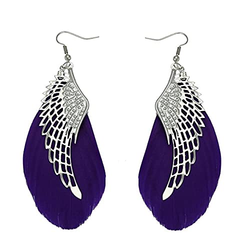 KHJH Brincos pendentes de gota, vintage brinco de gota boho étnico oco asa de anjo pena requintado gancho único brincos pendentes para mulheres casamento dia dos namorados jóias presente